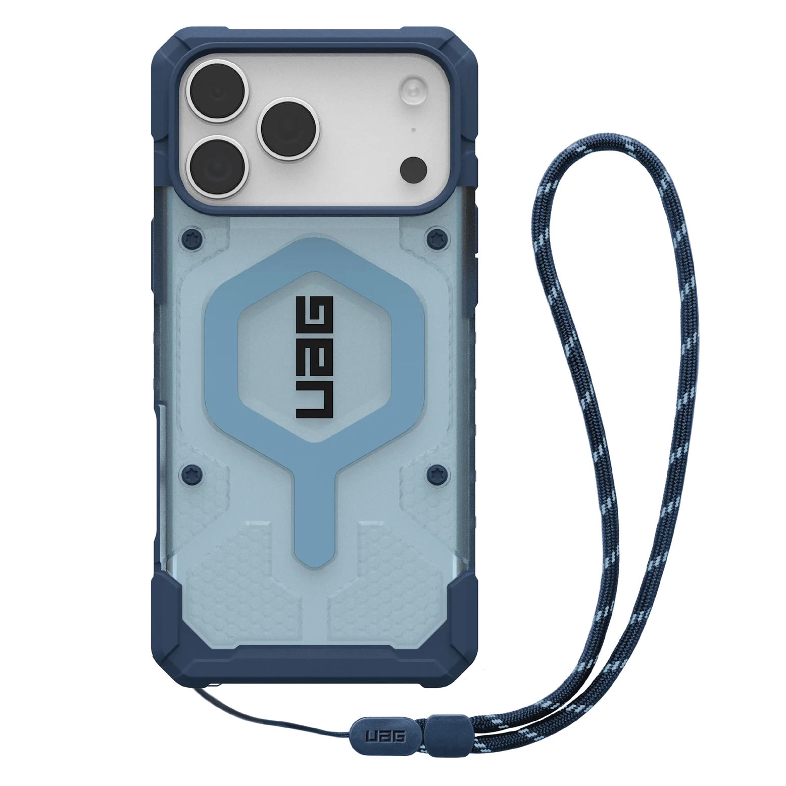 UAG Pathfinder Clear MagSafe Backcover met Lanyard voor de Apple iPhone 17 Pro - Clear / Blue Lanyard