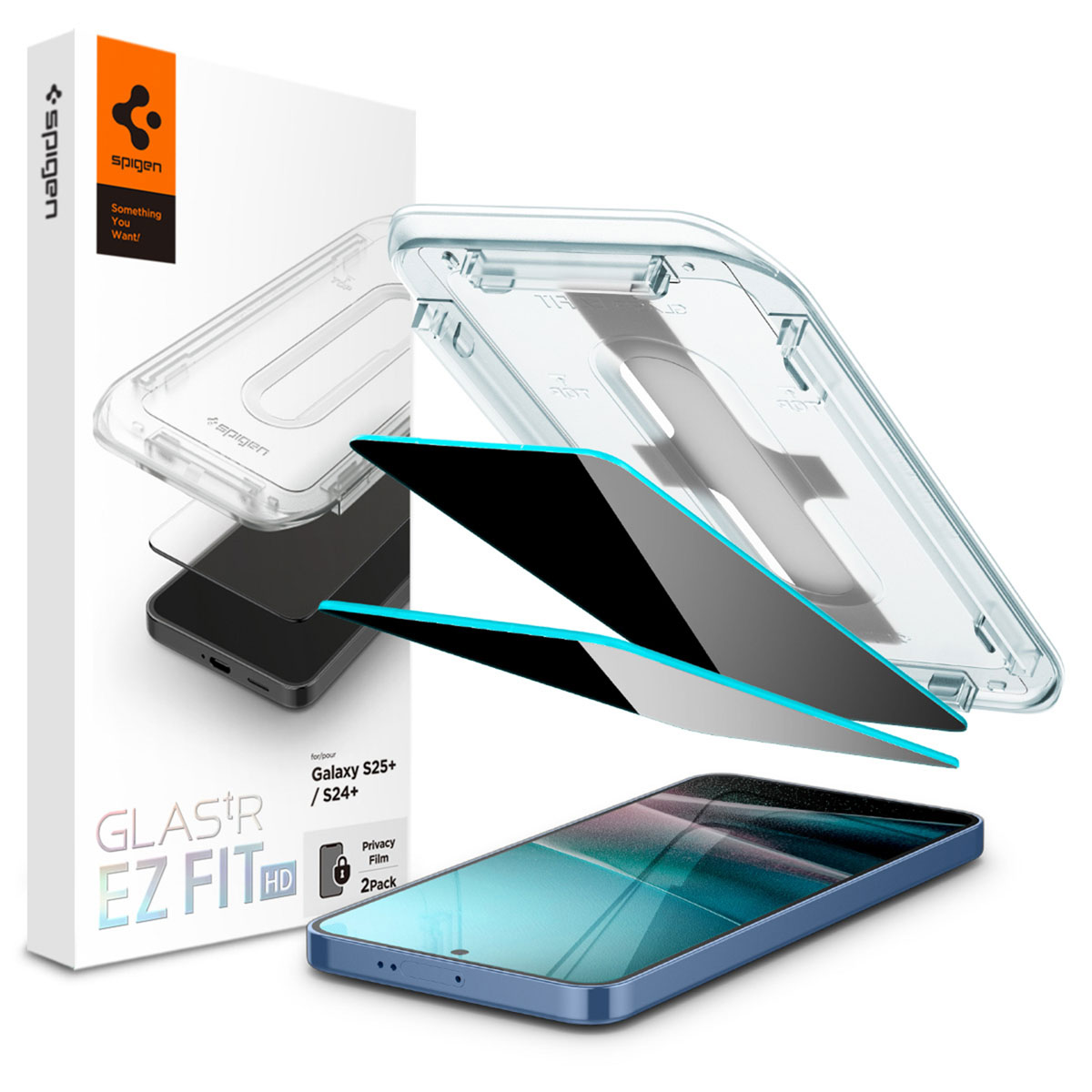 Spigen GLAStR Privacy EZ Fit Screenprotector + Applicator - 2-pack voor de Samsung Galaxy S24 Plus / S25 Plus