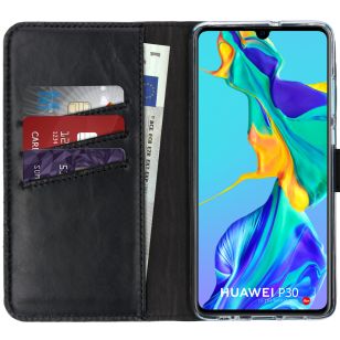 Selencia Echt Lederen Booktype Huawei P30 - Zwart