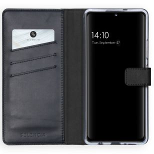 Selencia Echt Lederen Booktype Samsung Galaxy A42 - Zwart