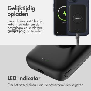 Accezz MagSafe Powerbank - 5000 mAh - Draadloze powerbank met ringhouder - Zwart