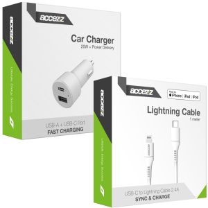 Accezz Car Charger met Lightning naar USB-C kabel - Autolader - MFi certificering - 20 Watt - 1 meter - Wit